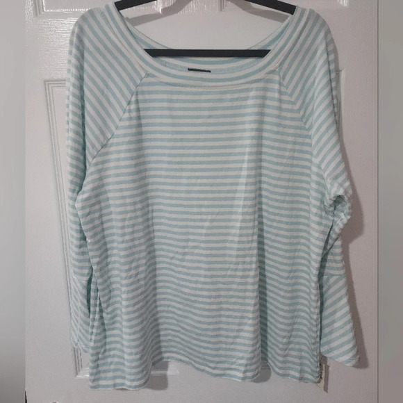 NWT Talbots Woman Blue and White Striped Long Bell Sleeves in Size 2X - Picture 1 of 11
